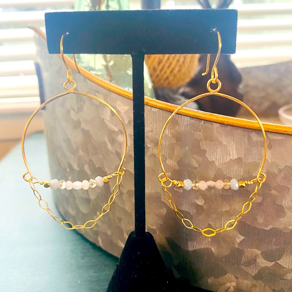 Blue glass & gold earrings